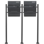 Wiltec - kit 2x bote aux lettres v4 & porte - journaux avec pied de support double, verrouillable, gris ...