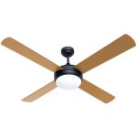 Wiltec - ventilateur de plafond silencieux 53 w, 4 pales,  122 cm, max. 18 m, plafonnier intgr, brasseur ...