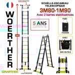 Echelle - escbeau télescopique3m80 / 1m90 woerther avec barre stabilisatrice - avec housse et sac porte ... Echelle - escbeau télescopique3m80 / 1m90 woerther avec barre stabilisatrice - avec housse et sac porte ...