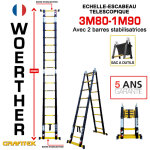 Echelle - escbeau télescopique3m80 / 1m90 woerther avec barre stabilisatrice - avec sac porte outils ... Echelle - escbeau télescopique3m80 / 1m90 woerther avec barre stabilisatrice - avec sac porte outils ...