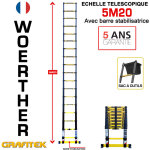 Echelle télescopique 5m20 woerther avec barre stabilisatrice - avec sac porte ouils - charge maximal ... Echelle télescopique 5m20 woerther avec barre stabilisatrice - avec sac porte ouils - charge maximal ...
