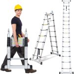Wolketon 2, 5m + 2, 5m echelle t�lescopique portable multifonctions aluminium pliable avec sac de transport ...