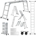 Wolketon 7 in 1 echelle pliante articul�e 3. 6m, echafaudage multifonction, ecarteur de mur, escabeau, ...