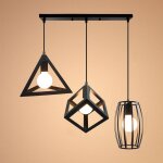 3 lampes suspension en forme g�om�trie m�tal e27 plafonnier industriel avec base rectangulaire pour chambre ...