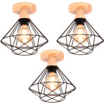 Wottes - lampe de plafond industrielle rétro plafonnier métal et bois luminaire plafonnier cage géométrique ... Wottes - lampe de plafond industrielle rétro plafonnier métal et bois luminaire plafonnier cage géométrique ...