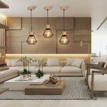 Wottes - lot de 3 lustre suspension � socle en bois industrielle lampe suspension e27 vintage en m�tal ...