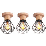 Plafonnier industrielle vintage lampe de plafond bois et mtal luminaire plafonnier intrieur noir e27 ...
