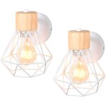 Applique murale industrielle vintage lampe murale fer forg� bois �clairage diamant d�coration e27 blanc ...