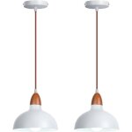Wottes - e27 lampe � suspension r�tro plafonnier luminaire en m�tal bois lustre blanc diam�tre 19cm pour ...