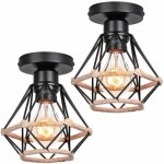 Plafonnier industriel vintage luminaire abat - jour cage lampe suspension mtal corde de chanvre 16cm ...