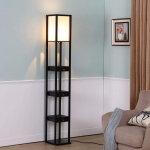 Hofuton lampadaire en bois 1, 6m lampe salon sur pied avec 3 etag�res de stockage design scandinave pour ...