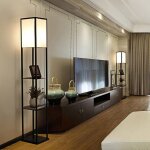 Hofuton lampadaire sur pied 159 cm en bois avec 3 etagères et abat - jour en tissu, idéal pour salon ... Hofuton lampadaire sur pied 159 cm en bois avec 3 etagères et abat - jour en tissu, idéal pour salon ...