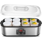 Yaourtire avec 8 pots et couvercles, machine  yaourt grec, cran lcd  une touche, facile  utiliser, ...
