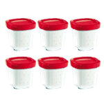 Yaourti�re seb multi d�lices xf100501 - coffret de 6 pots en verre avec �gouttoir et couvercle rouge