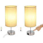 Lot de 2 lampe de chevet - touch dimmable e27 avec chargeur usb chrome avec abat - jour en tissu pour ...