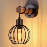 Zmh applique murale industrielle noire, bois & m�tal haute qualit�, interrupteur pratique, douille e27 ...