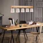 Zmh lampe suspension luminaire plafonnier e27 avec 5 flammes lampe industrielle en bois et m�tal hauteur ...
