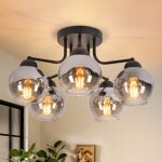 Zmh - plafonnier noir plafonnier 5 flammes : vintage e27 lampe de salon style industriel boule �clairage ...