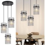 Zmh suspension 3 �clairages noire luminaire suspension pour table � manger ronde e27 abat - jour verre ...