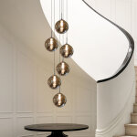 Zmh suspension moderne lustre - 6 flammes en verre rond 150cm r�glable en hauteur table � manger suspension ...