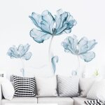 1 pcs stickers muraux fleurs coquelicots autocollant mural floral aquarelle bleu deco stickers salon ...