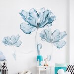 1 pcs stickers muraux fleurs coquelicots autocollant mural floral aquarelle bleu deco stickers salon ...