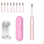 1 x brosse � dents �lectrique rose avec minuterie intelligente, blanchiment, nettoyage sonique puissant, ...