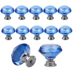 10 boutons de placard en cristal bleu 30mm, poign�es pour tiroirs, armoires, commodes