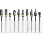 10 pi�ces jeu de fraises rotatives en acier au carbure de tungst�ne, outils rotatifs � double tranchant, ...