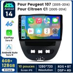 10 pouces carplay autoradio pour peugeot107 / citroen c1 android 6 + 128gb junsun