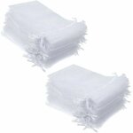 100 pices 13x18cm blanc sacs organza sachets, utilisables comme pochettes  bonbons, pochettes  bijoux, ...
