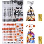 100 pices sacs de bonbon friandises en cellophane d?halloween sachets de cadeaux transparents avec 100 ...