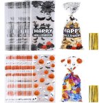 100 pi�ces sacs de bonbon friandises en cellophane d?halloween sachets de cadeaux transparents avec 100 ...
