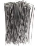 100 piquets de jardin en acier galvanis� 4x10cm - ancrage au sol pour toile de paillage, agrafes pour ...