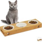 Litzee - 1002885359 gamelle triple en bambou, bols en cramique, eau et nourriture, adapt pour le lave ...