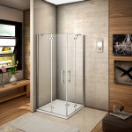 100x90x187cm cabine de douche � charni�re porte de douche avec barre de fixation acc�s d'angle verre ...