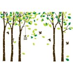 104 x71  g�ant grande jungle 5 arbres stickers muraux feuilles vertes et oiseaux volants papier peint ...