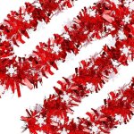 10m guirlande rouge et blanche de no�l largeur 9cm avec ornements blancs en forme de flocons de neige, ...