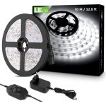10m ruban led dimmable, bande led blanc froid 6000k 600 leds smd 2835, 12v bandeau led autocollant avec ...