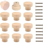 12 pcs boutons de meubles ronds en bois, 35mm poign�es de tiroir de porte, pour placards, commode