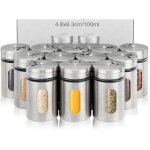12 pi�ces bo�tes � �pices avec couvercle pivotant, bouteille d'assaisonnement en acier inoxydable, pot ...