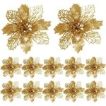 12 pi�ces glitter fleurs de poinsettia de no�l d?ornement, no�l glitter d�coration sapin ornement pour ...