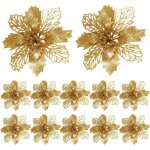 12 pi�ces glitter fleurs de poinsettia de no�l d'ornement, no�l glitter d�coration sapin ornement pour ...