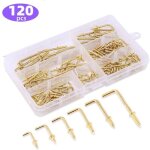 Basetbl - 120 pcs 6 tailles  vis en mtal laiton plaqu or carr bend crochets kit, dor carr bend ...