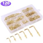 120 pcs 6 tailles  vis en mtal laiton plaqu or carr bend crochets kit, dor carr bend crochets vis ...