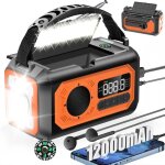 12000mah am / fm radio solaire avec manivelle, 2 panneaux solaires, cble usb, 3 mthodes de chargement, ...