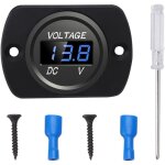 12v 24v voltmtres de voiture tanche avec affichage  led et plaque de montage, jauge de tension ronde ...