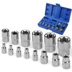 14 pcs douilles torx, douilles femelles torx e4 - e24 sur rail 1 / 4 , 1 / 2 , 3 / 8  acier au chrome ...