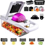 15 en 1 coupe oignons cuisine manuel multifonctions, decoupe legumes amovible professionnelle avec 7 ...