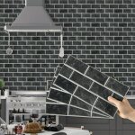 15x30 cm credence adhesive pour cuisine noir 12 pi�ces, carrelage adhesif mural cuisine salle de bain, ...